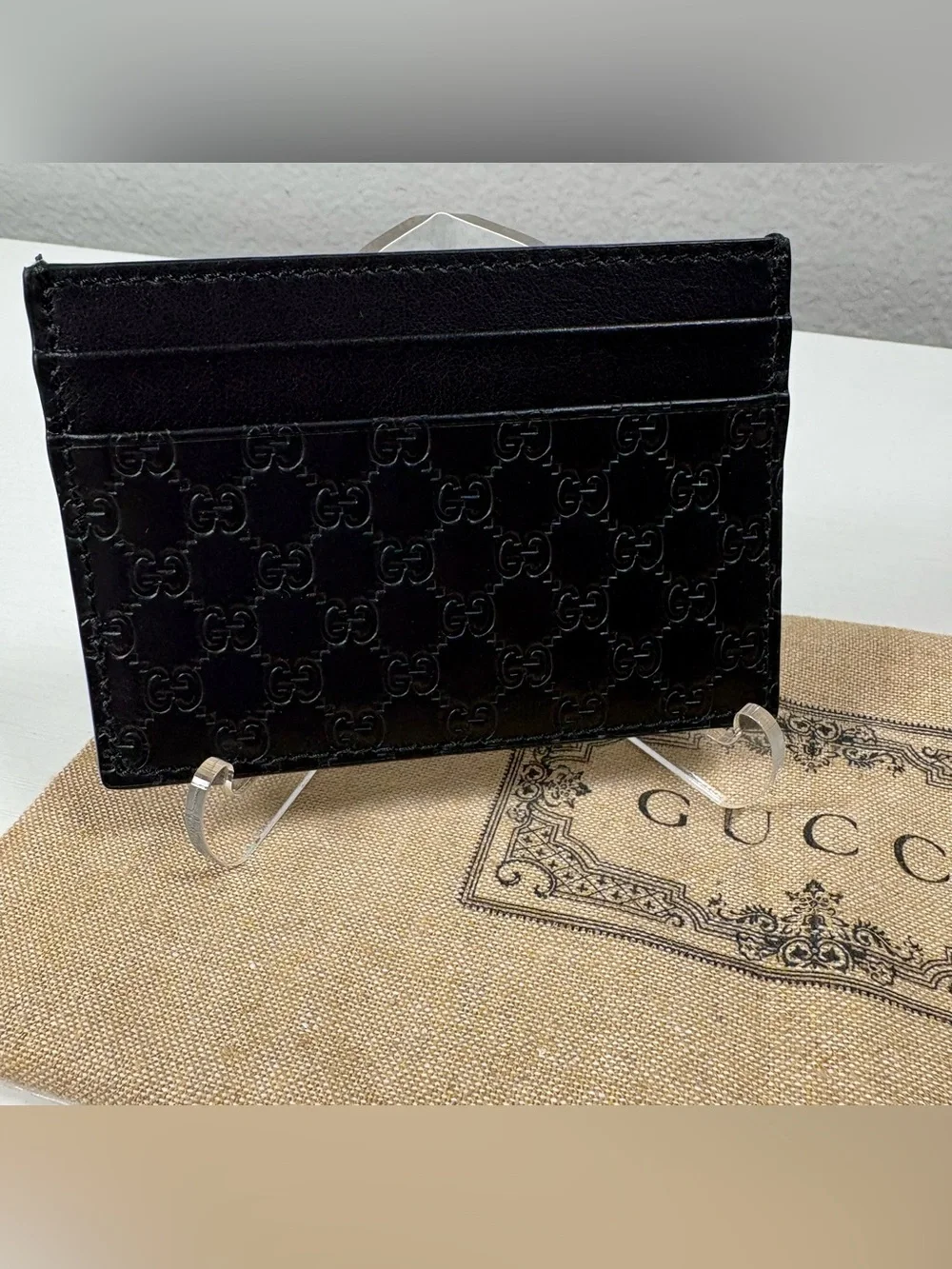 Gucci Microguccissima Card Holder W/COA, Black Leather